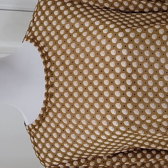 Loft Size M Mustard Brown/Yellow/Green Patterned Long Sleeve Semi-Sheer Blouse - Picture 2 of 14